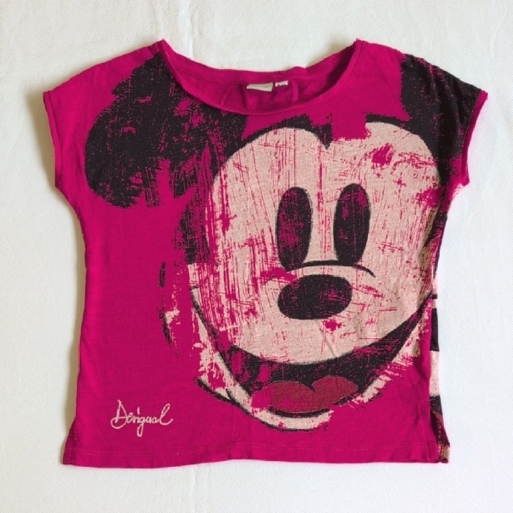 Desigual Disney Mickey Mouse Asymmetrical Graphic Tee Pink 3/4